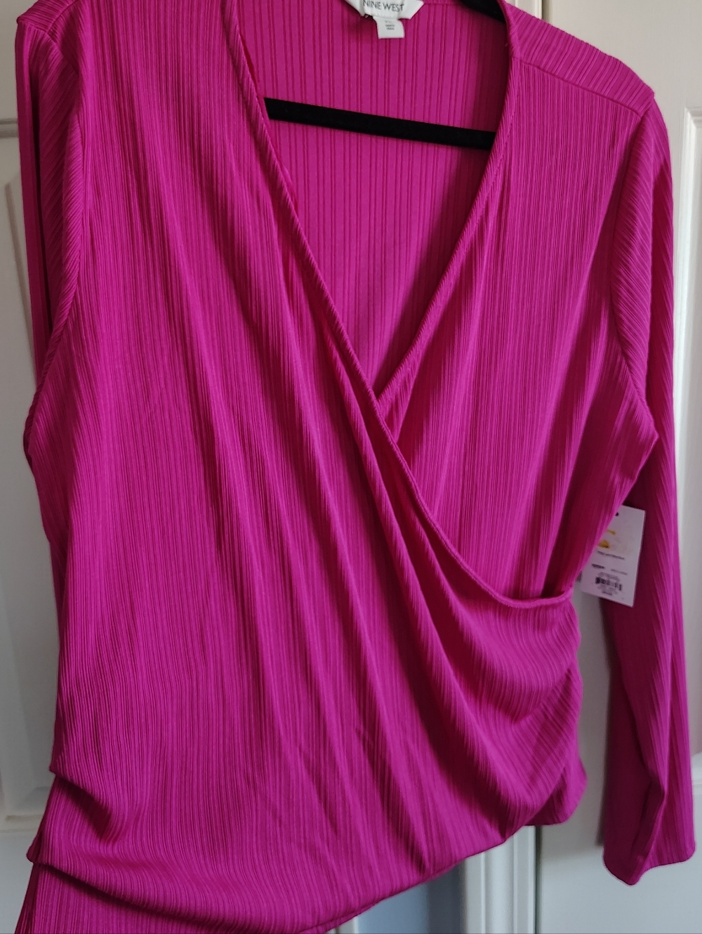 Nine West Textured Pink Ribbed Wrap Top XL - Picture 6 of 12
